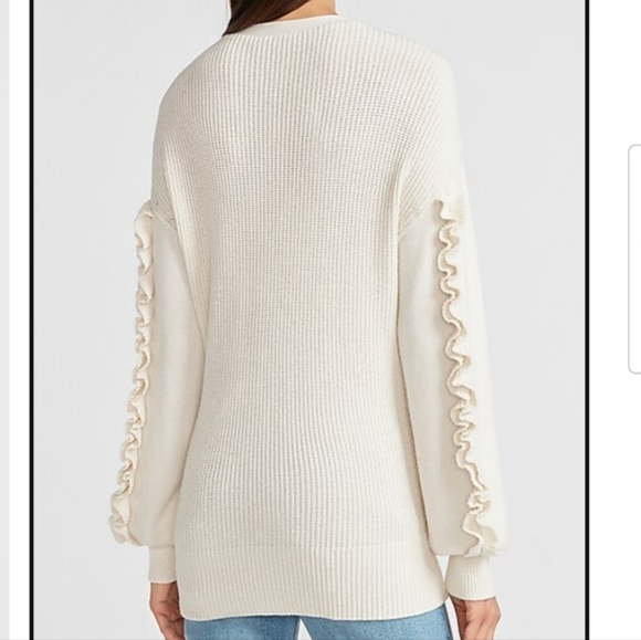 NWT Express Ribbed Ruffle Sleeves Cream Sweater - Picture 2 of 7